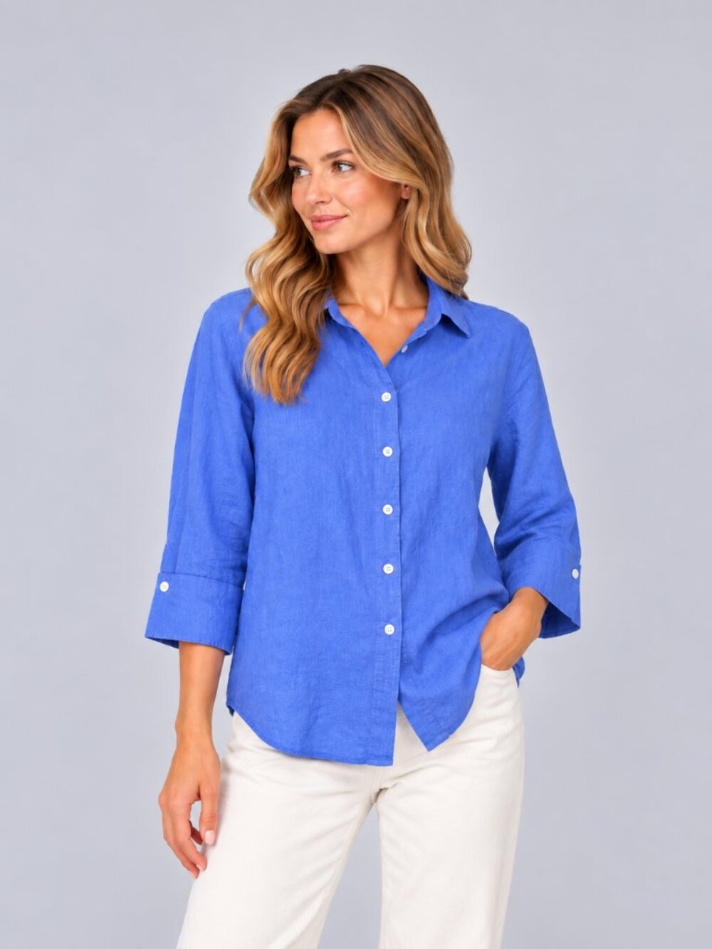 L.L.Bean Women's Blue 100% Linen Button Down Shirt Size L